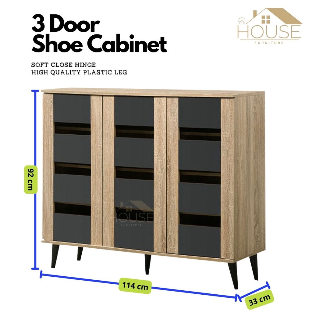 MYHOUSE Furniture Shoe 3 Door Rak Kasut Bertutup 4 Tier Almari