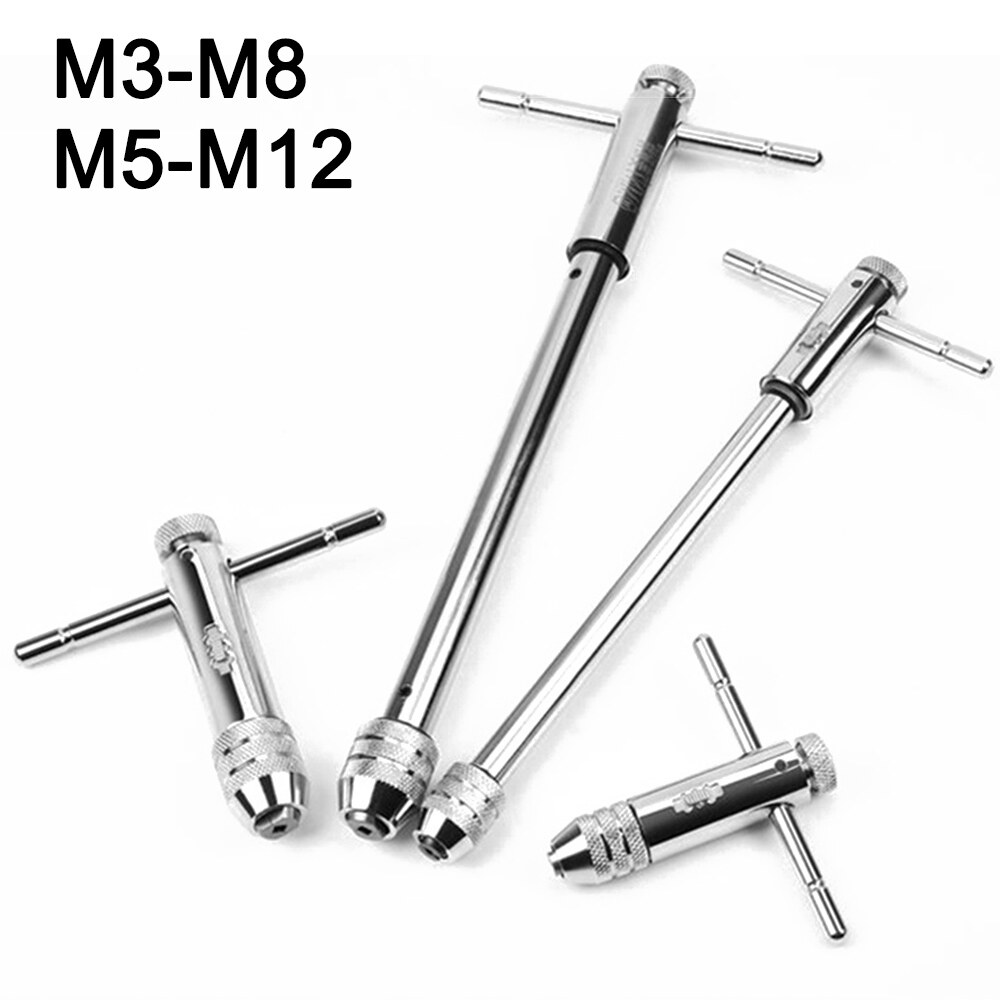 Adjustable t handle ratchet tap wrench for metric m3-m8 / m5-m12 taps, extended tap reamer