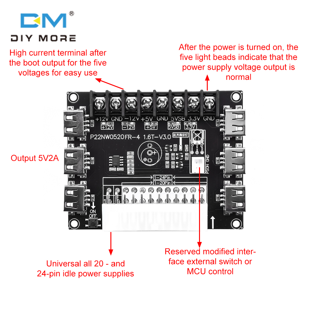 Diymore Đầu Nối Nguồn Điện Bộ Chuyển Đổi Nguồn Điện Nhiều Cổng SATA ATX Bảng Nguồn Đồng Bộ