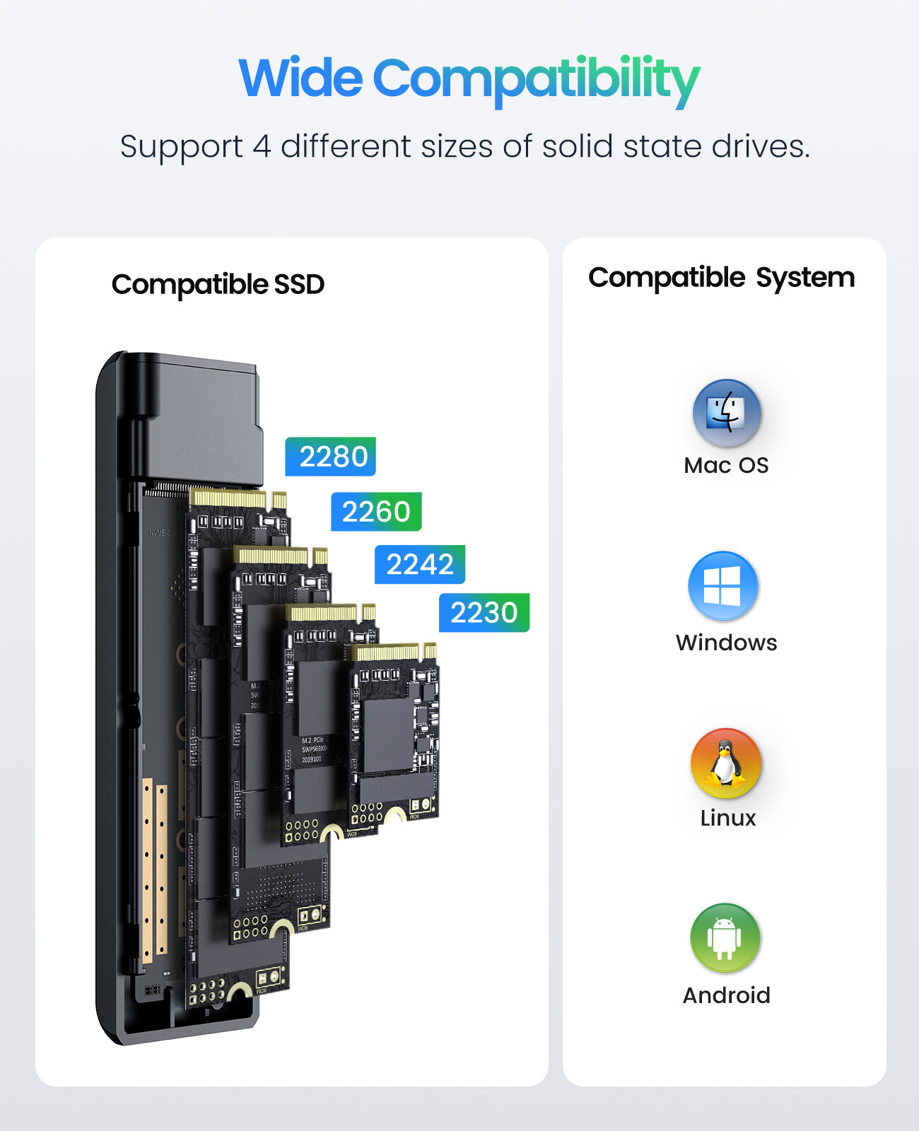 ORICO M.2 NVMe/SATA SSD Enclosure 10Gbps Tool Free M2 SSD Aluminum Enclosure Solid State Drive Case Laptop Computer Accessories (DDM2)
