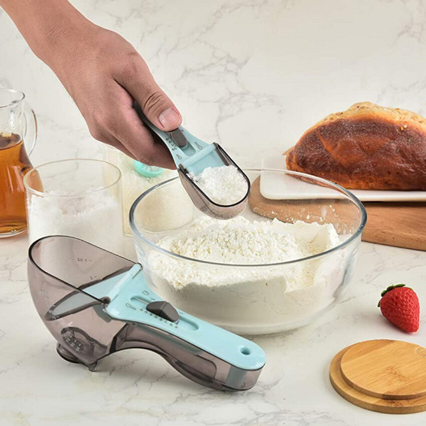 Adjustable Graduated Measuring Cup Kitchen Tool Plastic Spoon Measuring Cup For Baking Cooking Coffee Sugar Salt