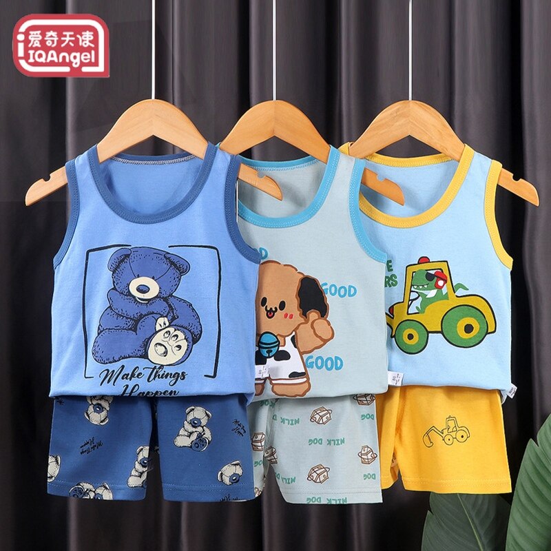 TG Children's vest suit, summer cotton new style Korean girl shorts clothes, baby boy sleeveless suit