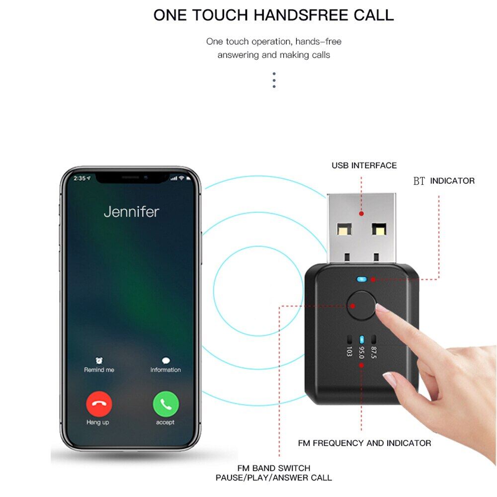 USB Type FM Transmitter Bluetooth-Compatible 5.1 Car kit USB MP3 Music Player Wireless Handsfree Audio Receiver Car Accessories