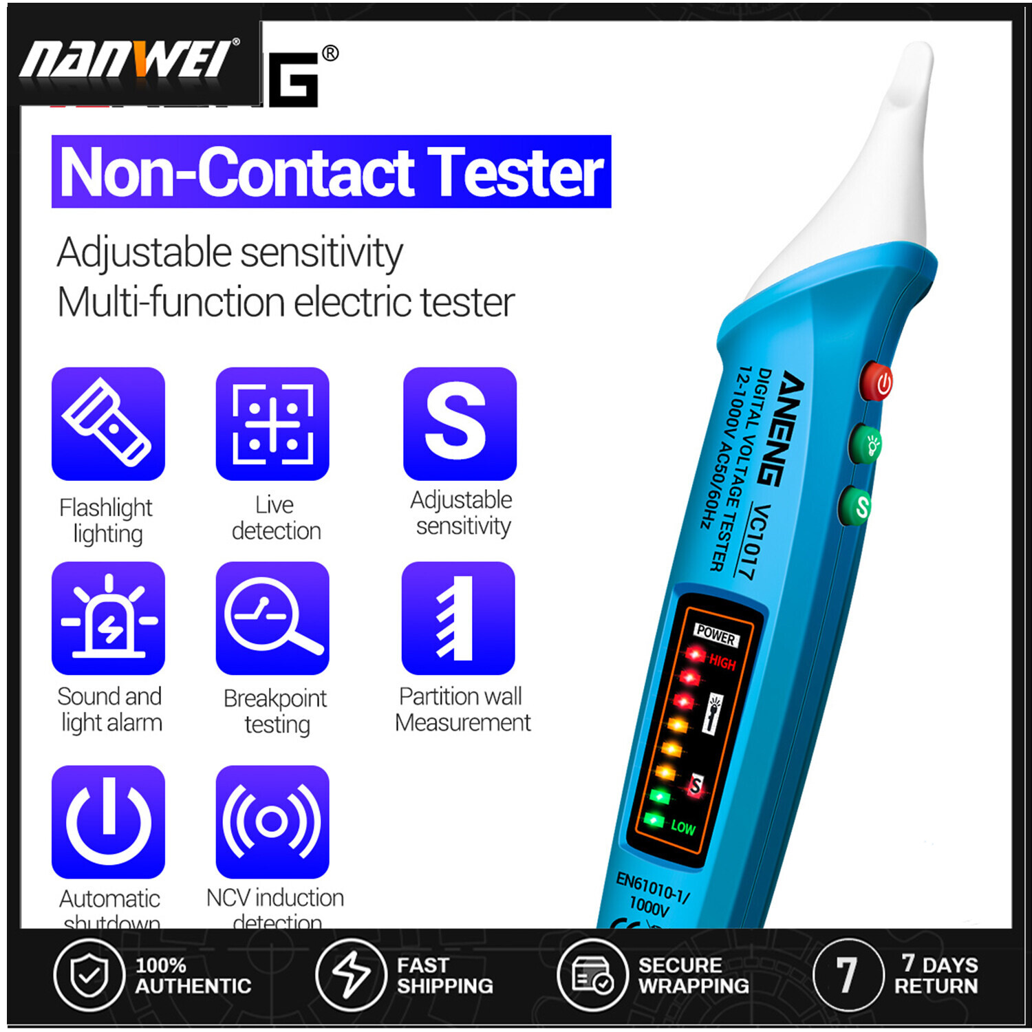 NANWEI ANENG VC1017 AC Voltage Detector Circuit Tester Pen-type Voltage Tester NCV Electrical Pen Tester Line Detection Smart Test Pen for Electrical Technician