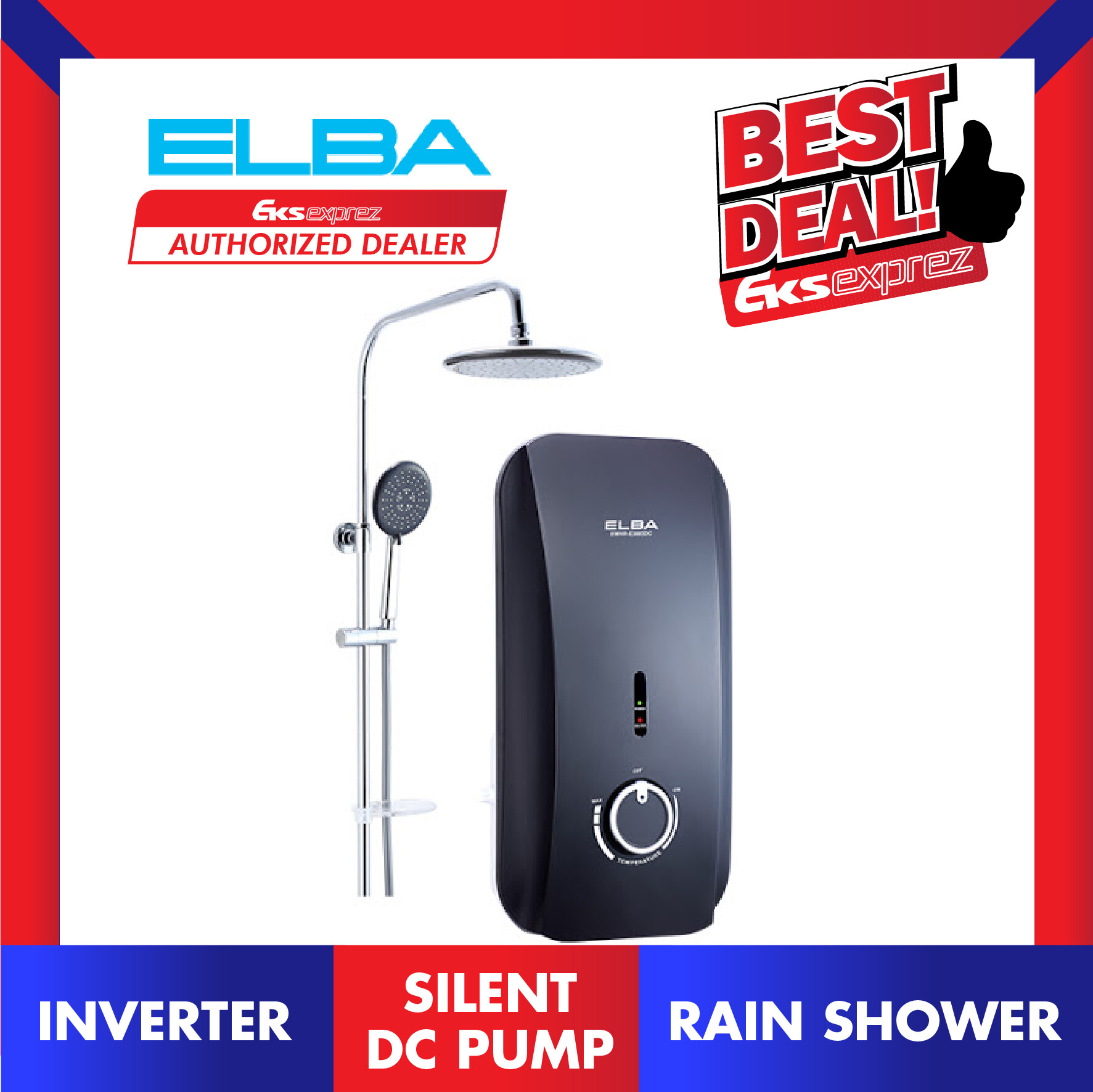 Elba Ewhr E3885dc Gb Inverter Silent Dc Pump Water Heater With Rain Shower Lazada
