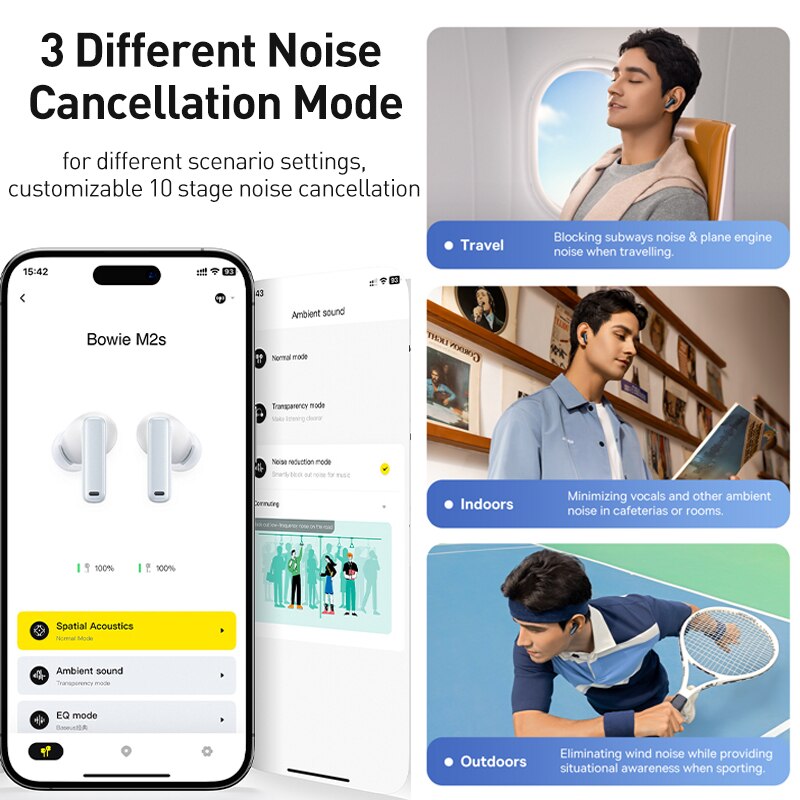 Baseus M2s ANC Tai Nghe Bluetooth 5.3 khử tiếng ồn chủ động 48dB 4-Mic độ trễ thấp Điện Thoại Earbuds Tai nghe không dây thật