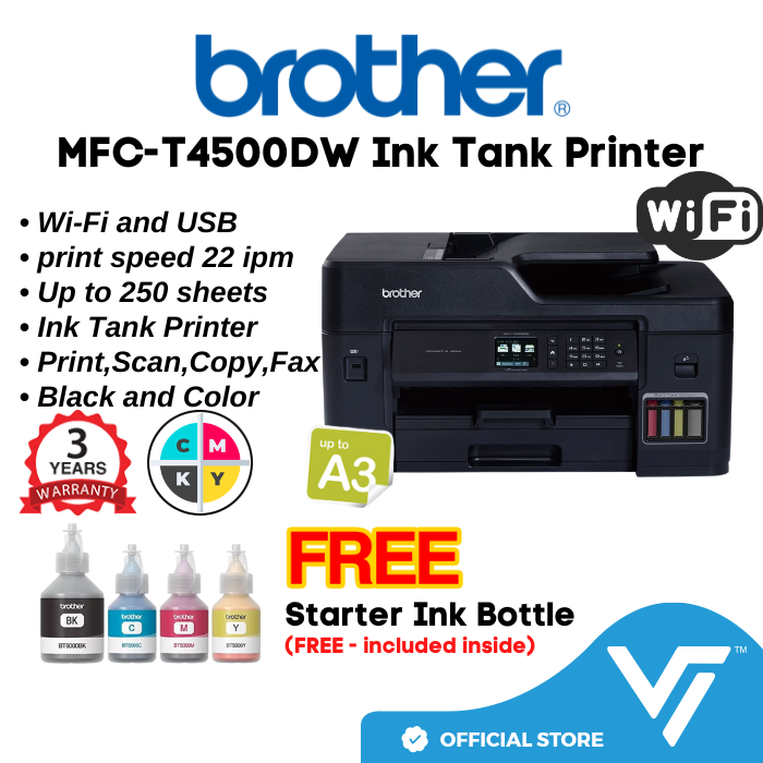 Brother MFC-T4500DW A3 All in One Ink Tank Printer Duplex Wireless ...