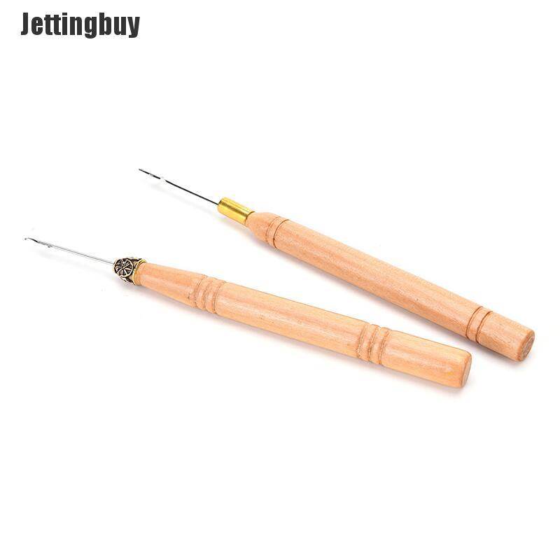 [Jettingbuy] Bộ Dụng Cụ Nối Tóc Lông Vũ Cán Gỗ Dụng Cụ Kéo Kim Móc Chỉ Tự Làm Cho Tiệm Làm Tóc