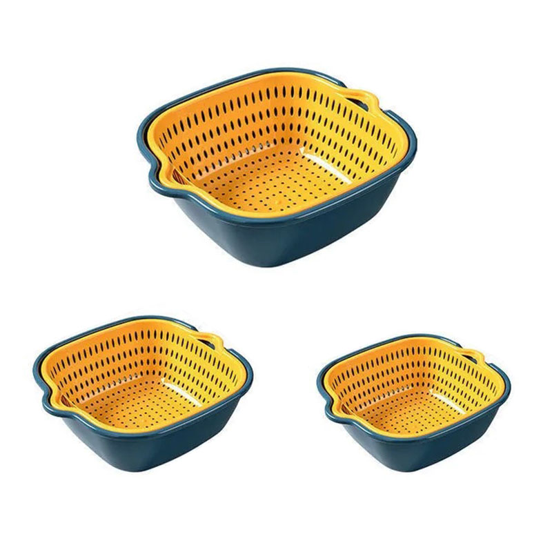 Houseeker Double-Layer Drain Basket Plastic Kitchen Household Fruit Vegetable Washing Drainer Box Washing Basin Storage Container