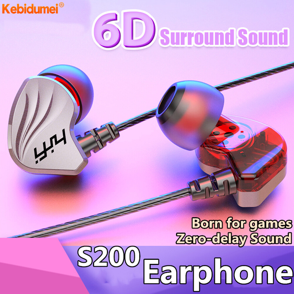 Kebidumei 3.5mm Wired Earphone In Ear Deep Bass Headphones HiFi 6D Sound Earphones For Game Running Sports Headset with Microphone