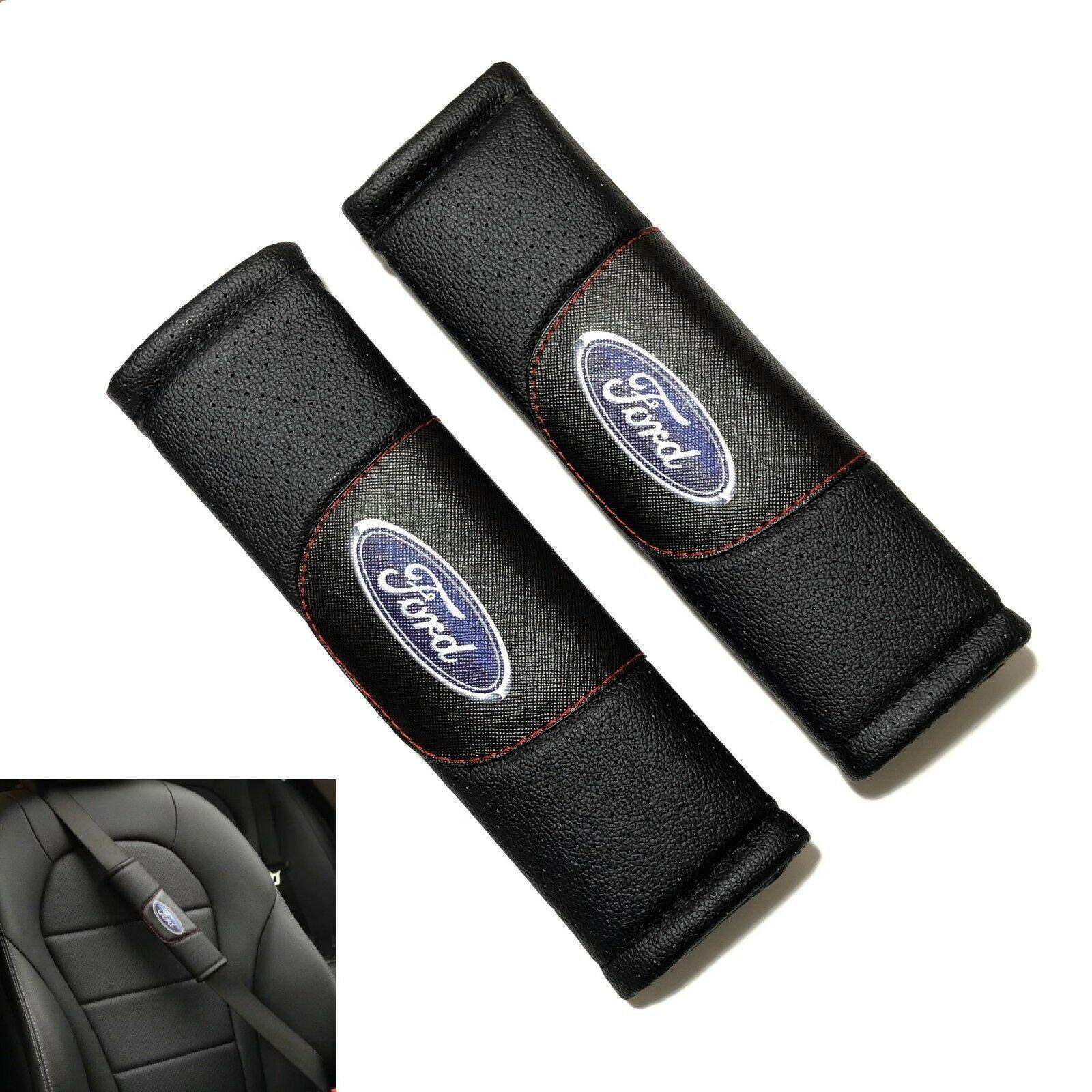 Car Seat Belt Pads Shoulder Cushion Cover Carbon Fiber for Mustang S-max Galaxy Touraeo Courier withSports Blue Font Version Stickers Pack of 2