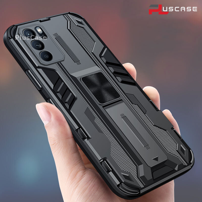 PlusCase for OPPO Reno6 Z 5G Case Shockproof Kickstand Armor Camera Lens Protector Hard Back Cover