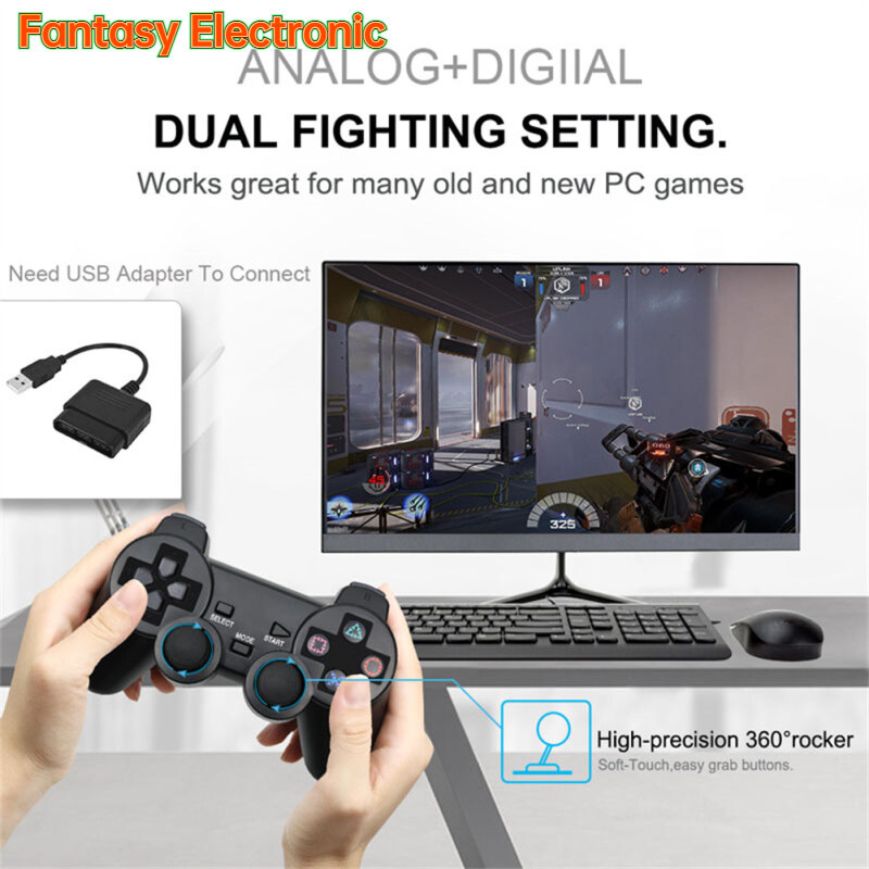 FE Fast Response No Delay Wireless Gamepad Double Vibration Shock Joypad Usb Pc Game Controller Compatible For Sony Ps2 Console Joystick