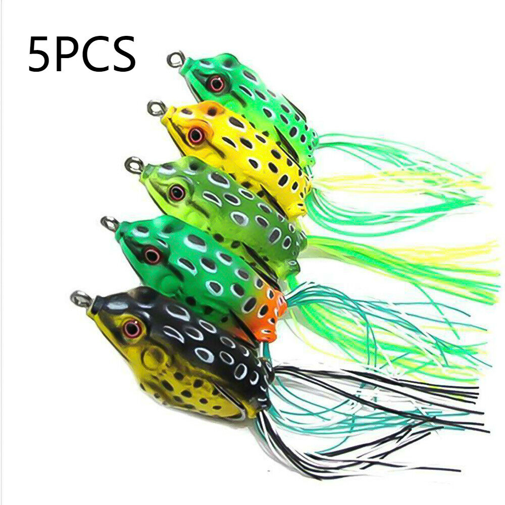 5PCS Topwater Soft Frog Rubber Fishing Lure Crankbait Bait Tackle Bass Hooks New 
