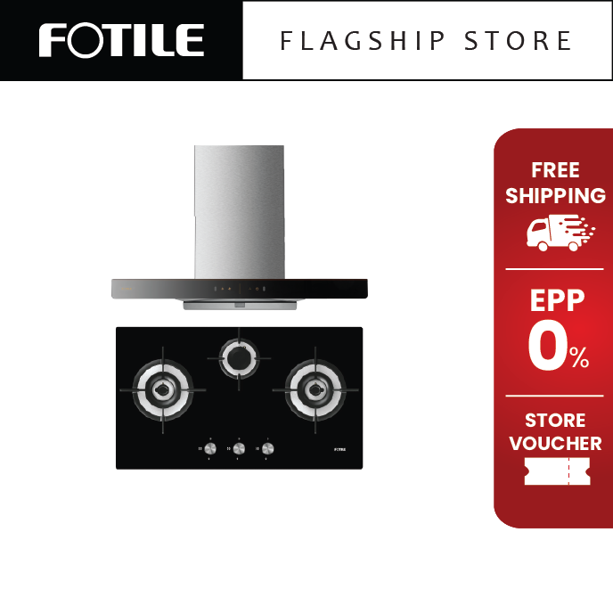 FOTILE EMS9028S Chimney Cooker Hood + FOTILE GHG78312 Built-in Gas Hob ...