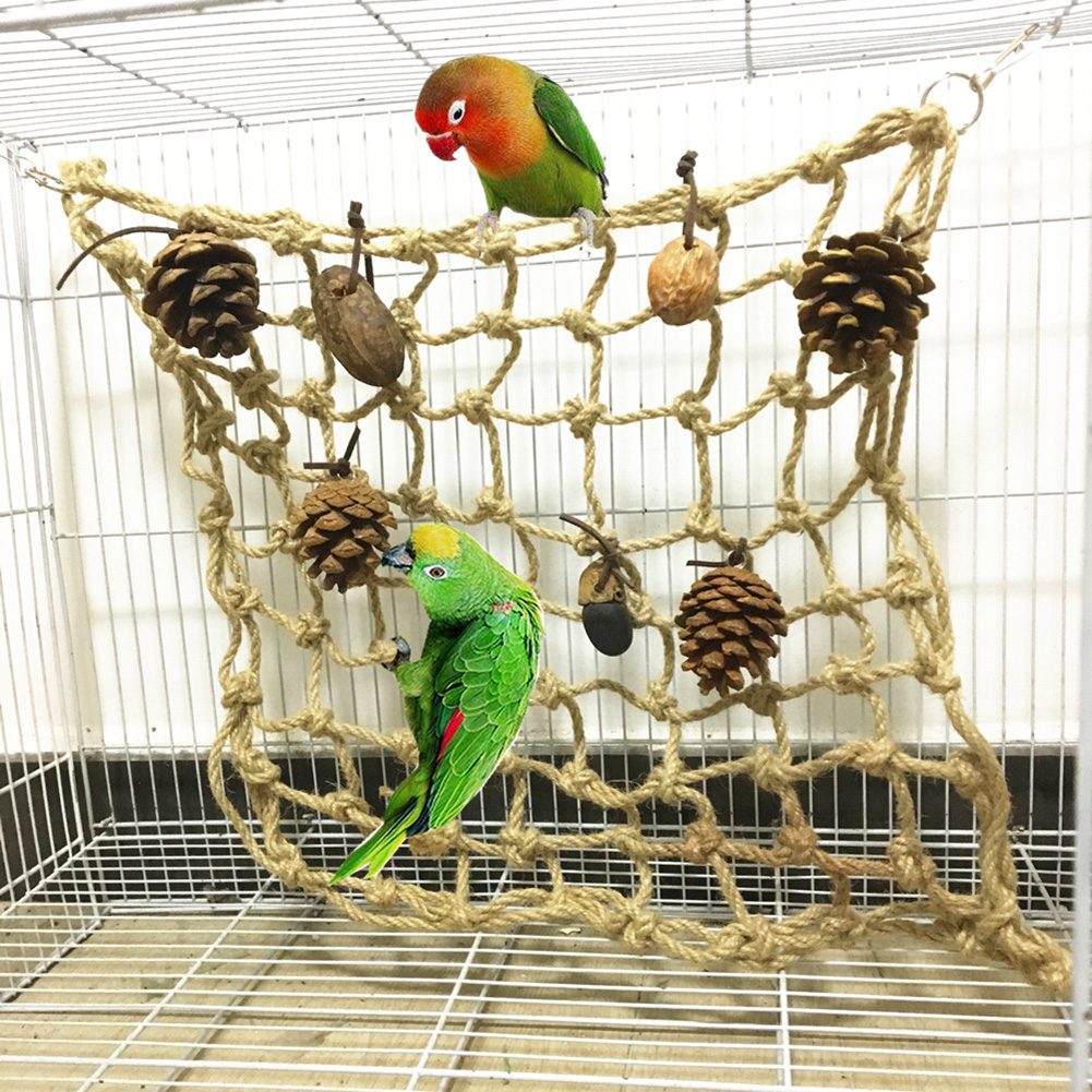 Pet Bird Parrot Nut Pine Cone Mesh Hanging Cage Swing Play Chew Interactive Toy