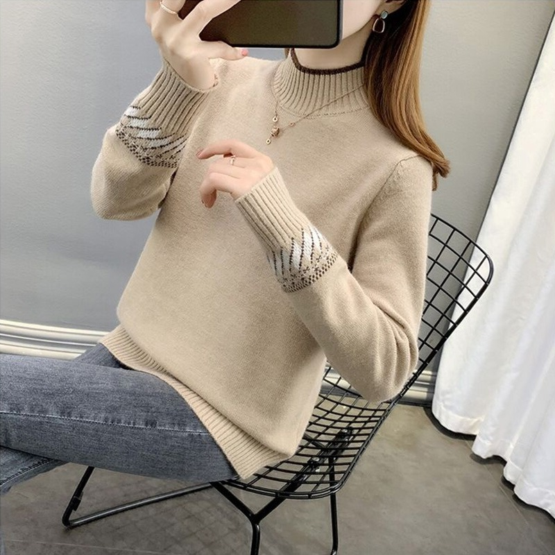 Fashion New Women's Half High Collar Knit Sweater 2021 Korean Version Autumn and Winter Daily Long Sleeve Pullover Sweater