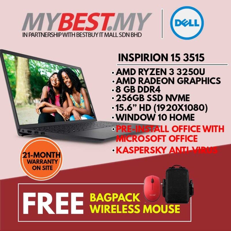 DELL INSPIRON 15 3000 (3515) LAPTOP (RYZEN 3 3250U/ 8GB RAM/ 256GB SSD / 15.6 FHD/ WIN 10) PRE-INSTALLED MICROSOFT OFFICE HOME & STUDENT 2019 Malaysia