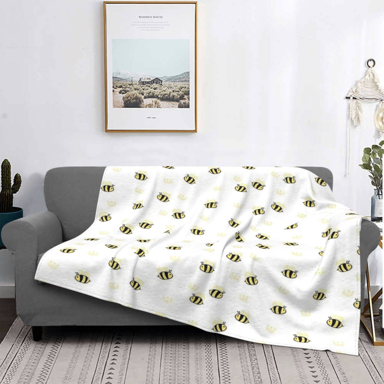 Vandarllin Yellow Sunflowers and Bees Super Soft Throw Blankets Art Prints Fluffy Fuzzy Flannel Bed Blanket Decorative for Home Sofa Couch Chair Living Bedroom,40X50 in