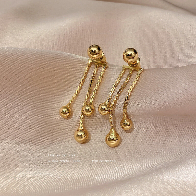 Frascati New Golden Pea Tassel Drop Earrings For Woman Korean Fashion Jewelry Party Neo Gothic Girls Unusual Ear Accessories