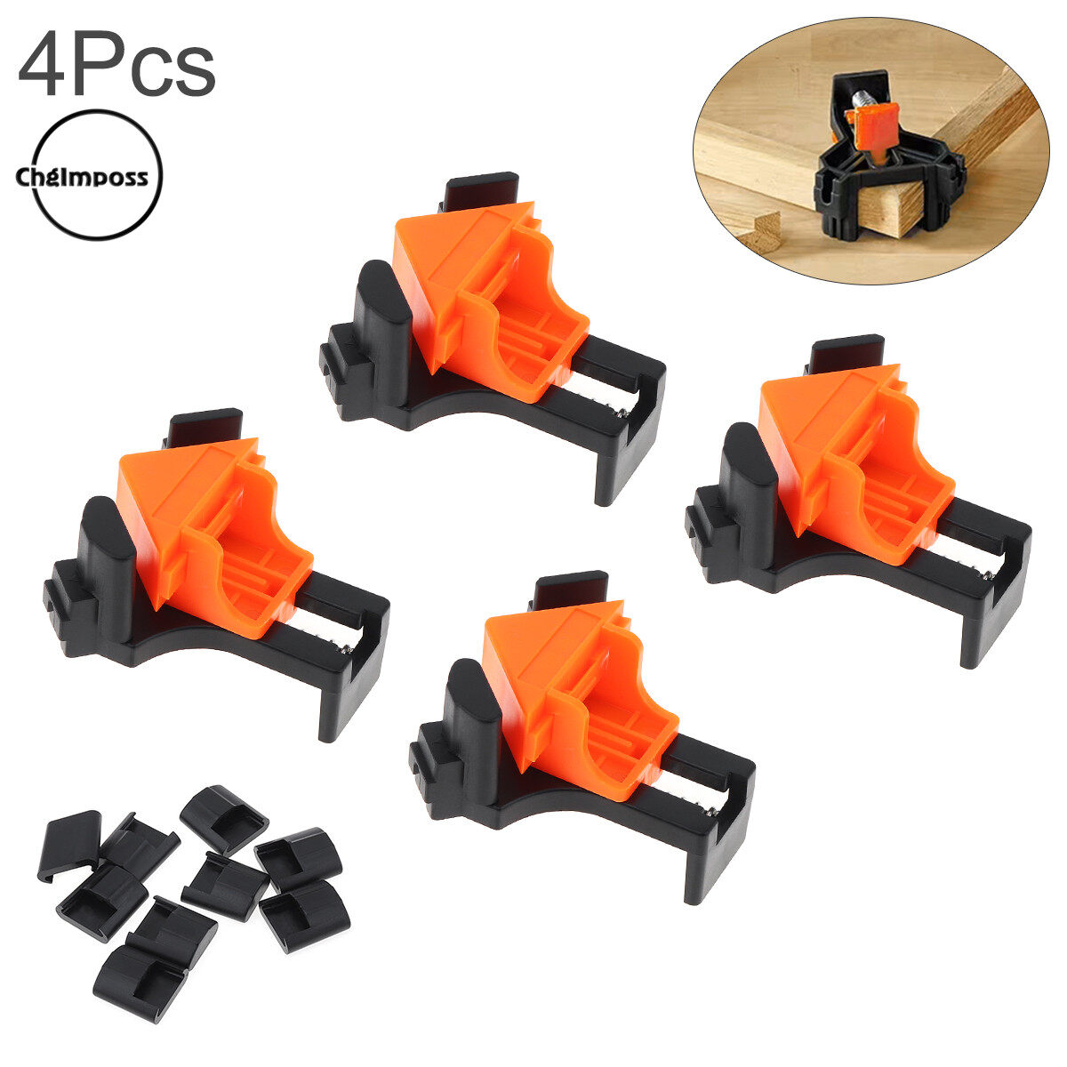 ChgImposs 4 PCS Quick Fixed Right Angle Clamp Corner Clamps 90 Degree Carpentry Spring Clip Frame Clips for Fish Tank Glass / Wood Picture Frame / Bookshelf / Woodwork