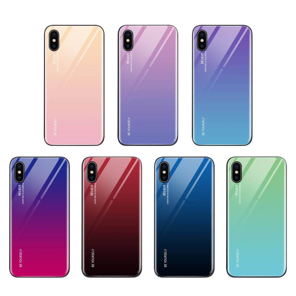 Luxury Aurora Rainbow Casing Gradient Series Case Shockproof Tempered Glass Back Cover Silicone Soft Edge Casing For Samsung Galaxy S8+ S8Plus S8 Plus