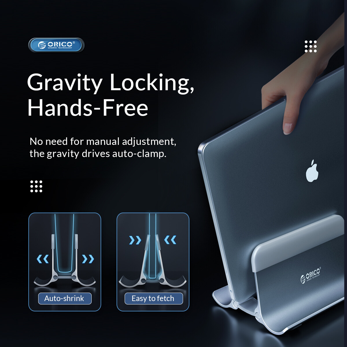 ORICO Aluminum Vertical Laptop Stand Gravity Locking Holder Desktop Notebook Stand Tablet Stand for Storage