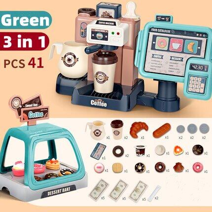 Kids Coffee Machine Toy Set Kitchen Toys Simulation Food Bread Coffee Cake Pretend Play Shopping Cash Register Toys For Children