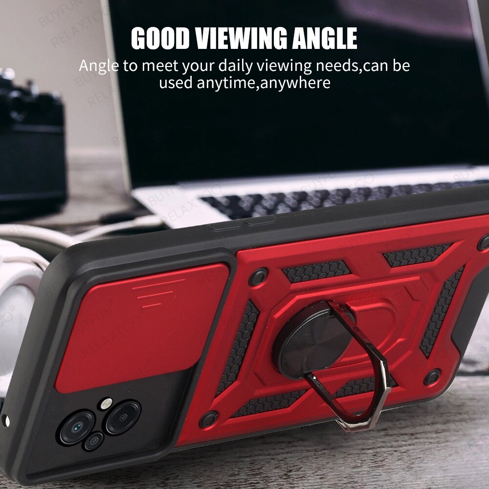For Xiaomi Poco M5 M5s PocoM5 Shockproof Armor Phone Case Business Push Pull Camera Protection Case With Metal Ring Holder Bracket Hard Back Cover casing