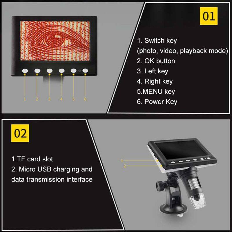 1000X Digital Microscope 4.3" LCD Electronic Rechargeable Video Microscopes Soldering Endoscope Camera Magnifier
