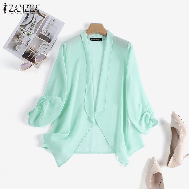 Zanzea phong cách Hàn Quốc Phụ nữ quan hệ nhân quả không thường xuyên Áo khoác chiffon đi làm 3/4 Tay áo Áo cardigan màu trơn #11