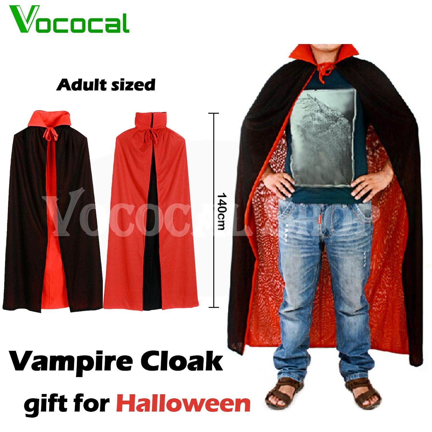 Vampire Dracula Cloak Cape for Men Male Halloween Fancy Dress Costume 140cm Long Black Red Reversable