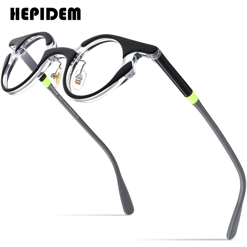 HEPIDEM Acetate Eyeglasses Frame Women 2022 New Vintage Retro Small Oval Glasses Men Optical Spectacles Eyewear 9192