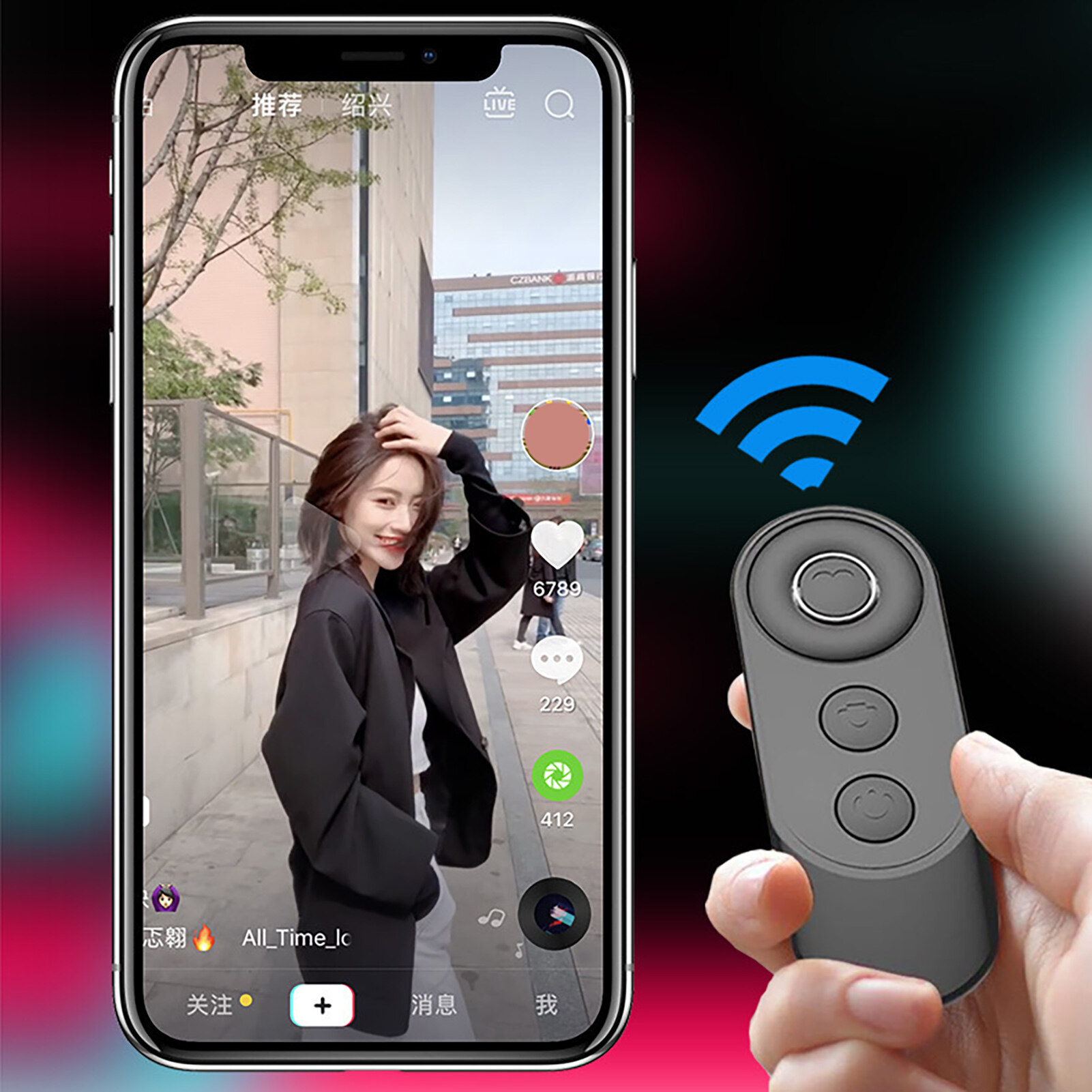 Wireless Remote Control Multi-function Hands-free Quick Response Long Distance Energy-saving Self-timer Control Mini Bluetooth-compatible Selfie Smart Remote Shutter for Photography Intelligent Remote Shutter