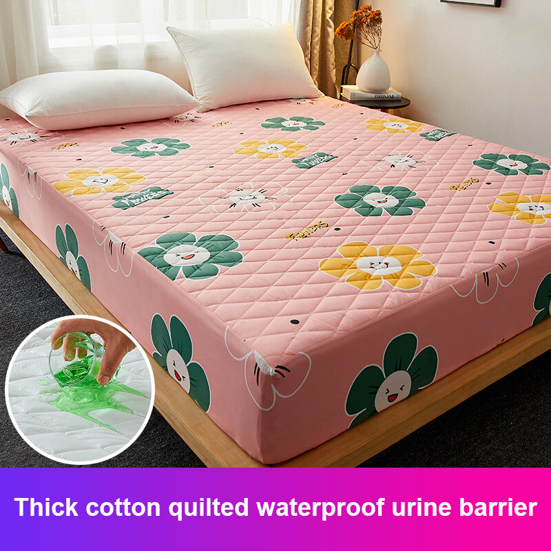 【JJT】Waterproof Mattress Protector Cover Cartoon Printing Fitted Bedsheet Line stitching process Elastic Bed Cover Single/Twin/Queen/King Size 90x200cm/120×200cm/150×200cm/180×200cm Suitable Mattress(Depth) 28cm