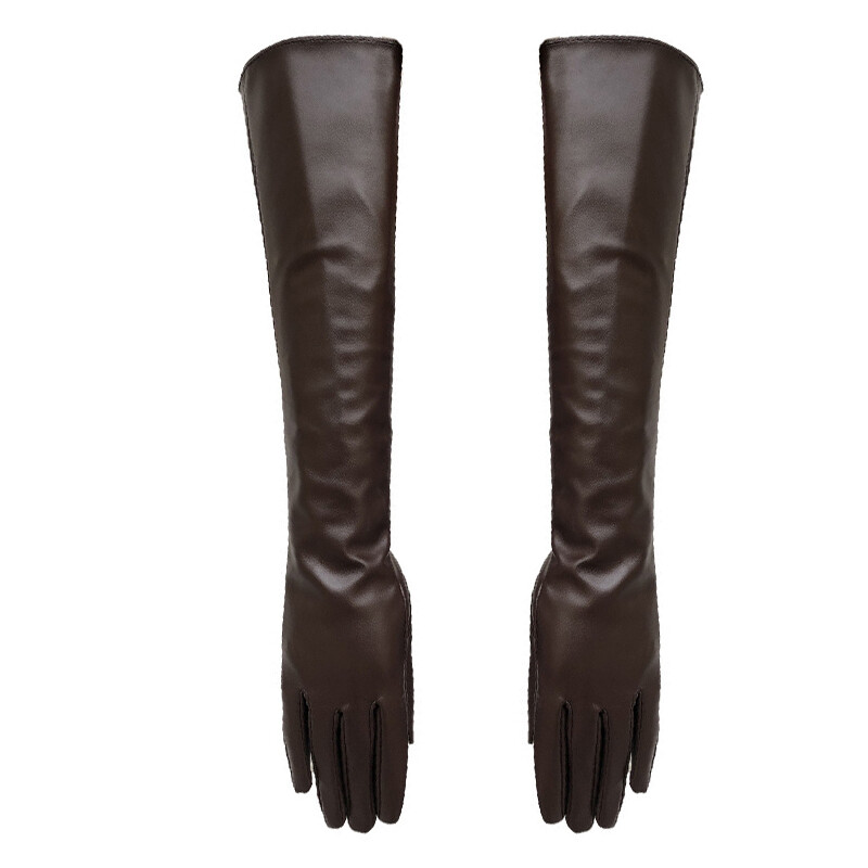 Meek fantisi-Fashion Women solid color faux leather full finger long gloves stage gloves