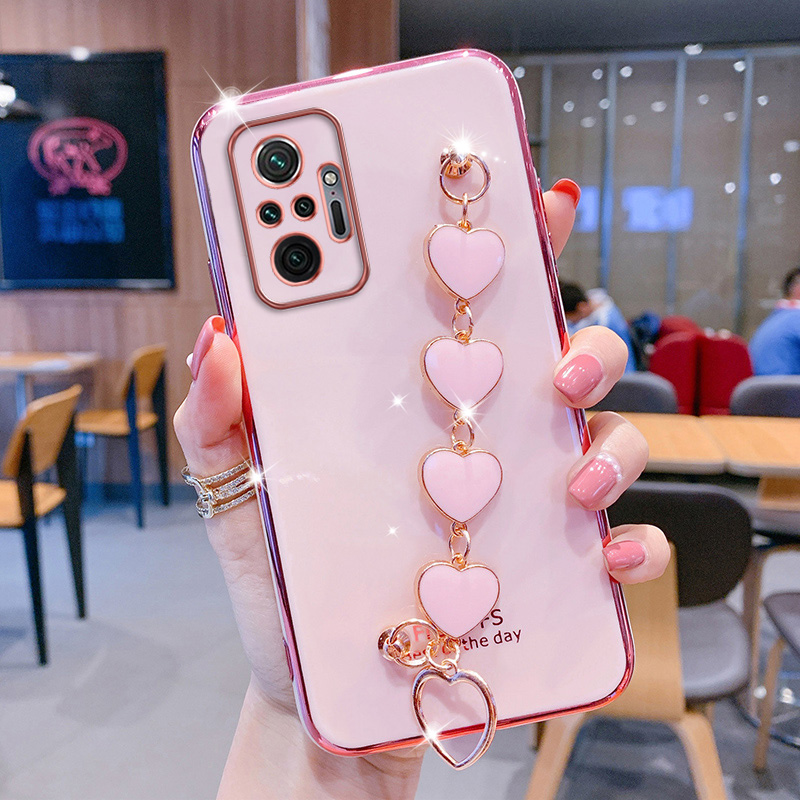 Ốp Bảo Vệ Máy Ảnh Chính Xác Cho Xiaomi Redmi 10 Note 10 Note 10S Note 10 5G Note 10 Pro Ốp Chống Rơi Mạ Phong Cách Nữ Tính Với Vòng Tay Họa Tiết Tình Yêu Dễ Thương