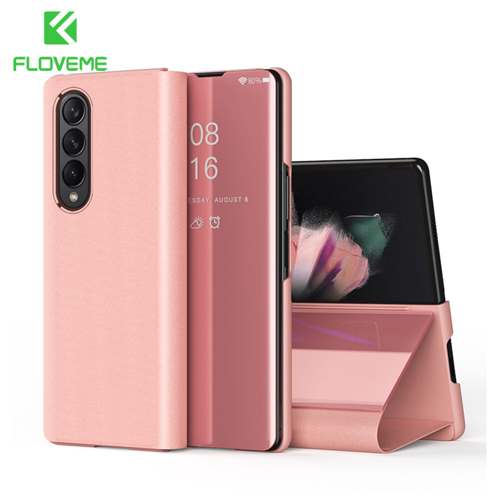 FLOVEME PU Leather Shockproof Flip Case For Samsung Galaxy Z FOLD 6 Z Fold 5 Fold 4  3 2 5G Mirror Clear View Coque Phone Case for Galaxy Z Fold 5 Fold 4 3 2 Z FOLD6