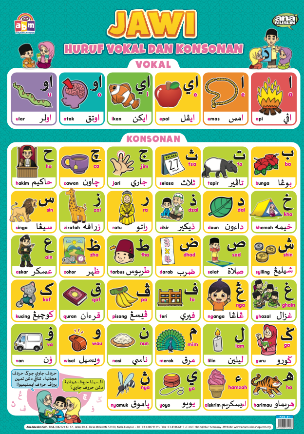 POSTER JAWI | SUKU KATA JAWI | DIFTONG | ALIF BA TA [ANA MUSLIM] | Lazada