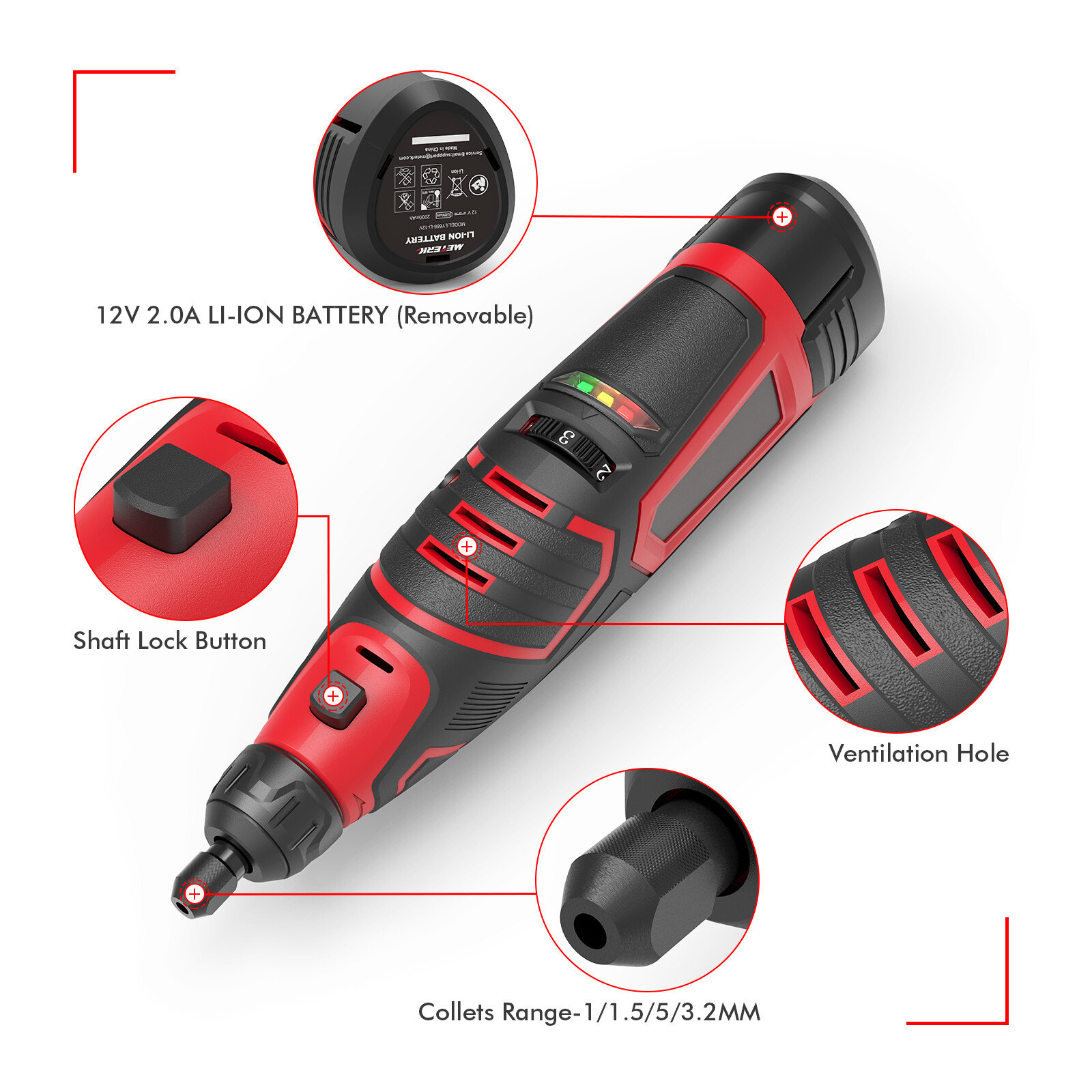 Meterk 12V Cordless Rotary Tool Kit with 2.0Ah Li-ion Battery