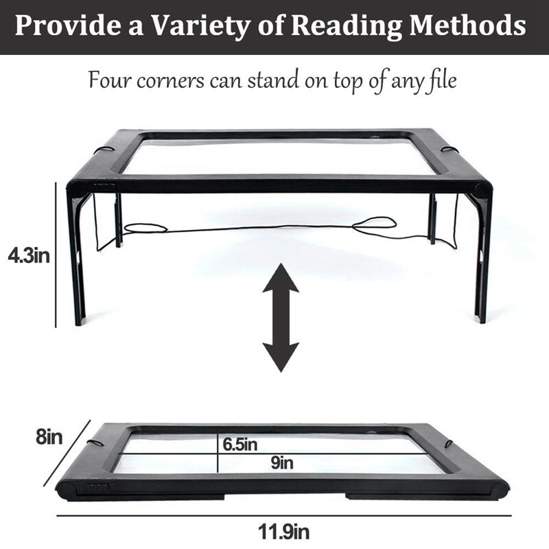 3X Full Page Magnifying Glass for Reading, Hands-Free Large Rectangular ...