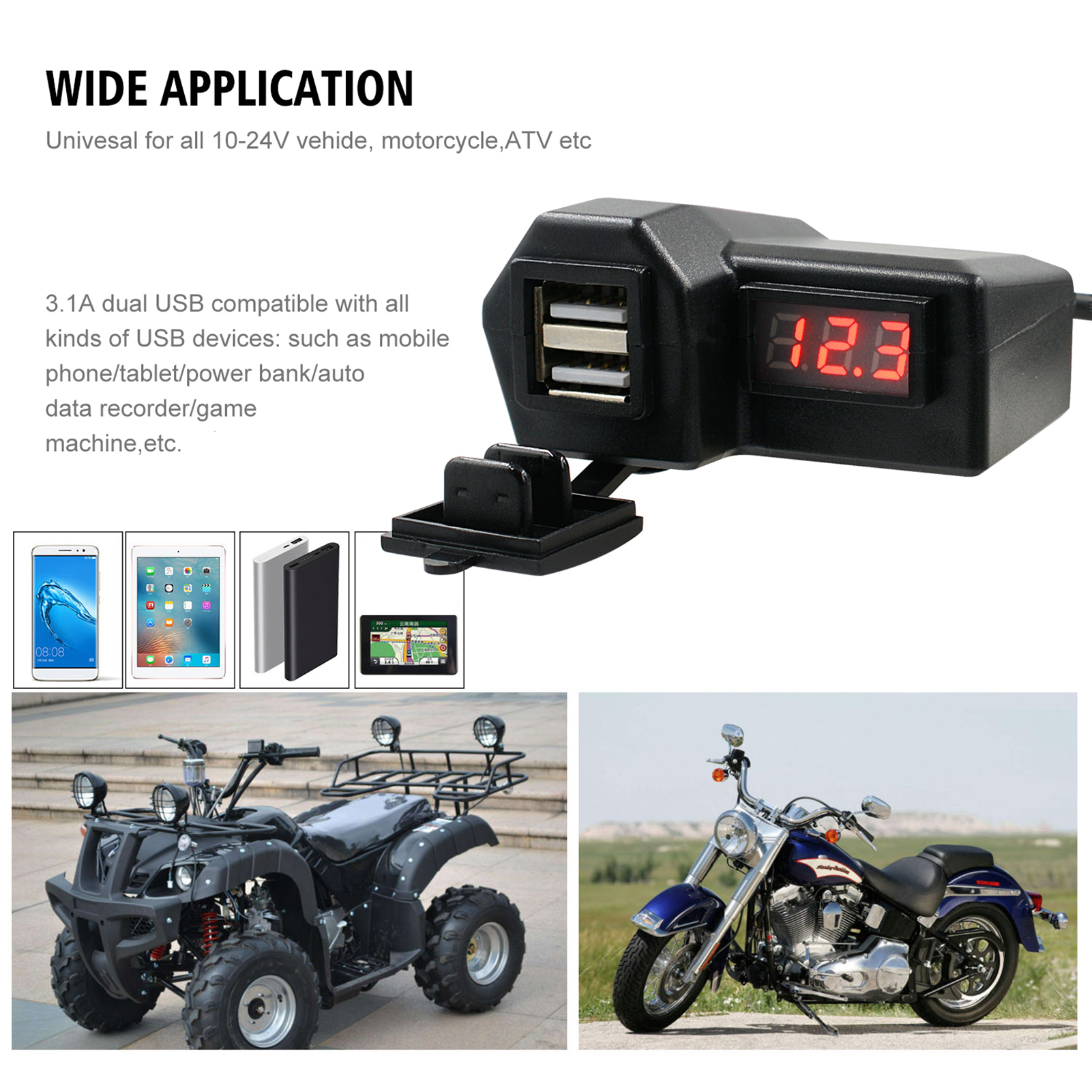 Wiki [Hàng Có Sẵn] Bộ Sạc USB Xe Máy Chống Nước Ổ Cắm Điện Thoại Di Động Splitter Power Adapter