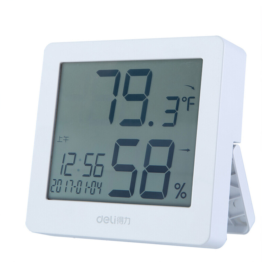 Máy Đo Độ Ẩm Nhiệt Độ Điện Tử Đèn Nền Deli Với Màn Hình LCD Kỹ Thuật Số Lớn Nhiệt Kế Đo Độ Ẩm Đồng Hồ Báo Thức Ngày Nhiệt Độ Trong Nhà Sử Dụng Kép Nhiệt Kế An Toàn Gia Dụng, Cảm Biến Độ Ẩm Dành Cho Khách Sạn Phòng Khách