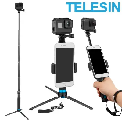 TELESIN M Style Selfie Stick Aluminum Alloy Monopod Pole and Tripod Stand for GoPro HERO 10 9 8 7 6 5 MAX / Insta360 ONE R / SJCAM / DJI OSMO POCKET 2 ACTION Camera