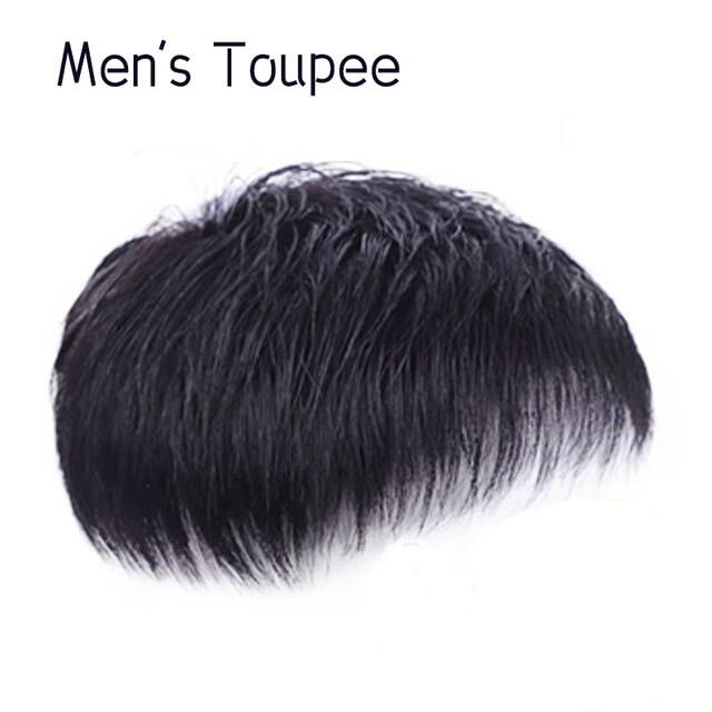 AOSI Short Men's Toupee Natural Black Hair Straight Hairpieces Male Wig Hairpiece Synthetic Replacement Systems Topper