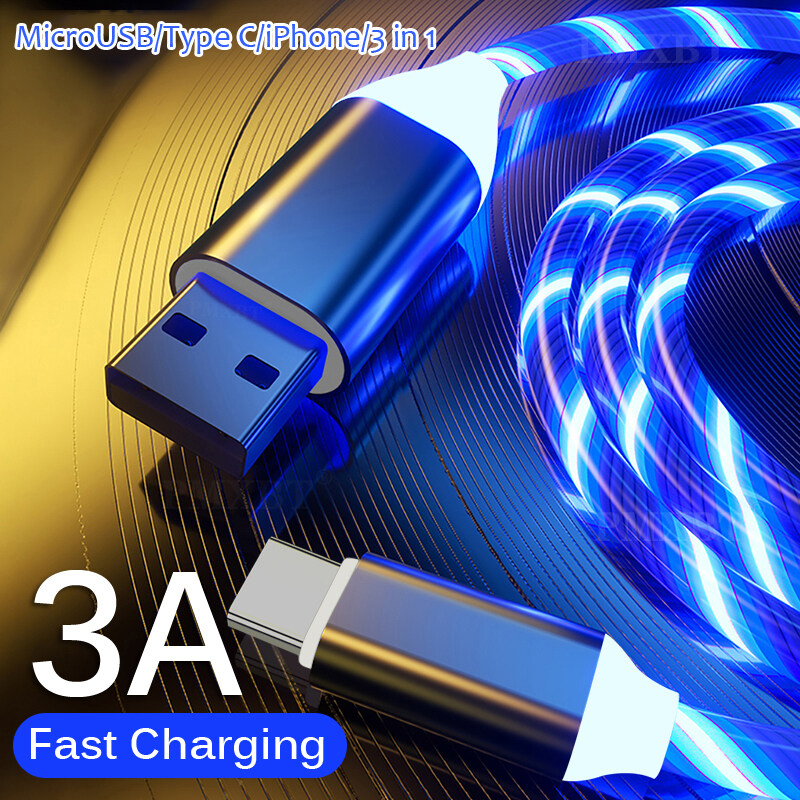 glowing led magnetic 3 in 1 usb charging cable