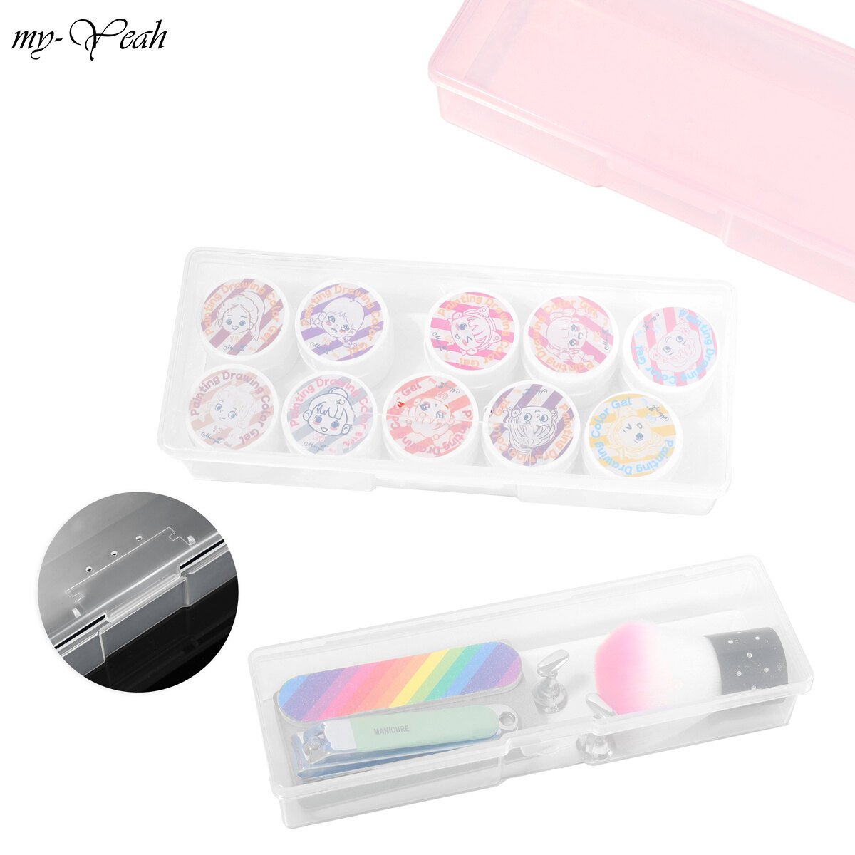 Myyeah Rectangle Nail Art Tool Storage Box Plastic Empty Tweezers Clippers Nails Pens Cuticle Pusher Polishing Strip Container