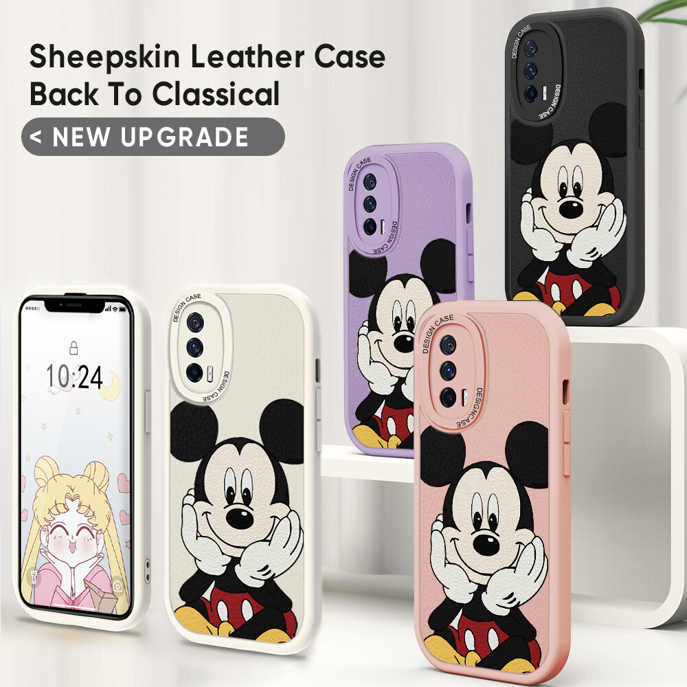 Jizetin Leather Casing For Xiaomi Redmi Note 7 Note 7 Pro Note 8 Note 8 Pro Handphone Casing Slim Skin Feeling Cartoon Micky Mouse Leather Back Casing Soft Silicone PU Leather Cover Phone Case