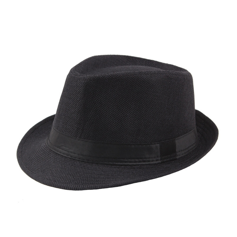 chenx Men Solid Color Wide Brim Fedora Felt Hat Panama Cap Boater Summer Beach  Sunhat