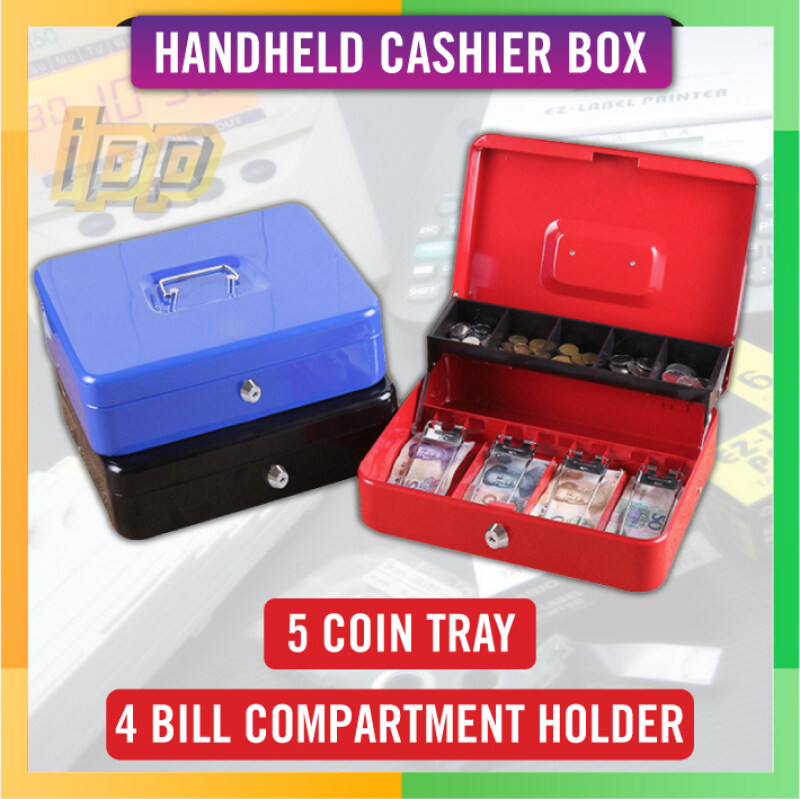 Petty Cash Box Key Lockable / CashIer Box 4 Compartment Tray 5 coin tray / KOTAK WANG RUNCIT Ready Stock Ship From Malaysia